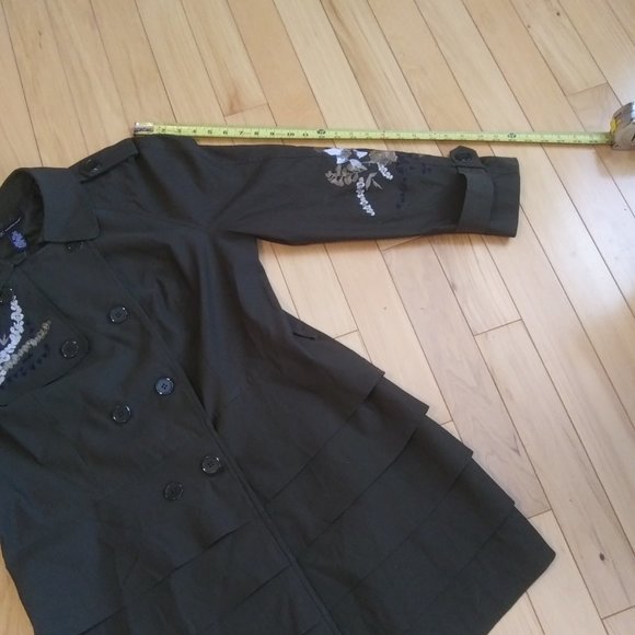 INC Floral Embroidered Trench Coat XXL NO BELT venetian moss green - Picture 9 of 15